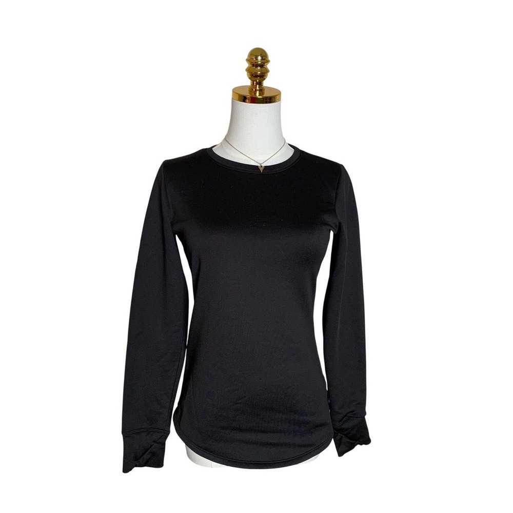 ClimateRight by Cuddl Duds Womens XS Black Fleece Lined Base Layer Crew Neck Top